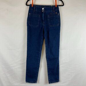 Maeve by Anthropologie Jeans 27 Blue Dark Wash Straight Taper Leg Flat Front